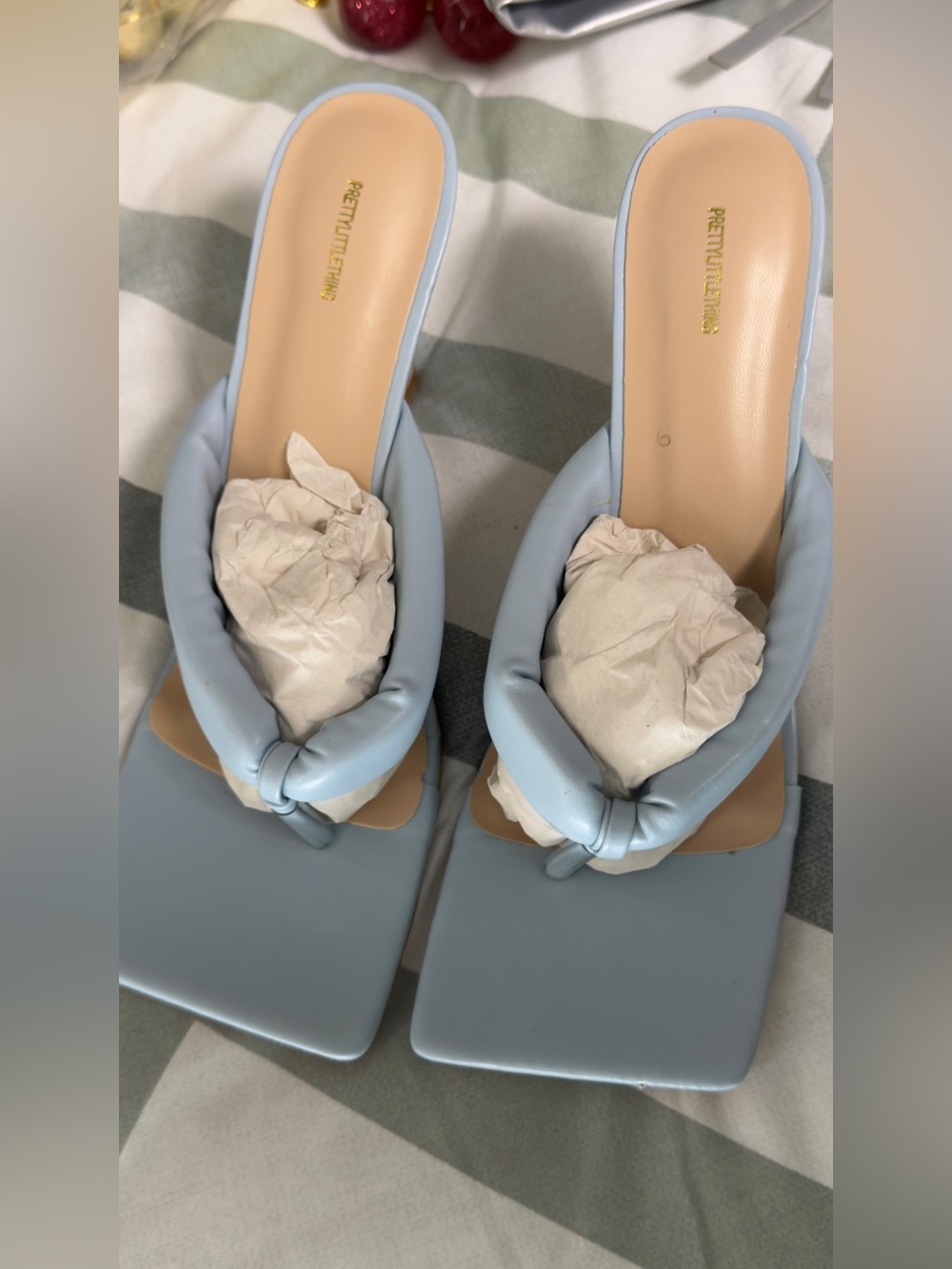 PrettyLittleThing Pastel Blue Knotted Square Toe Heeled Mules
